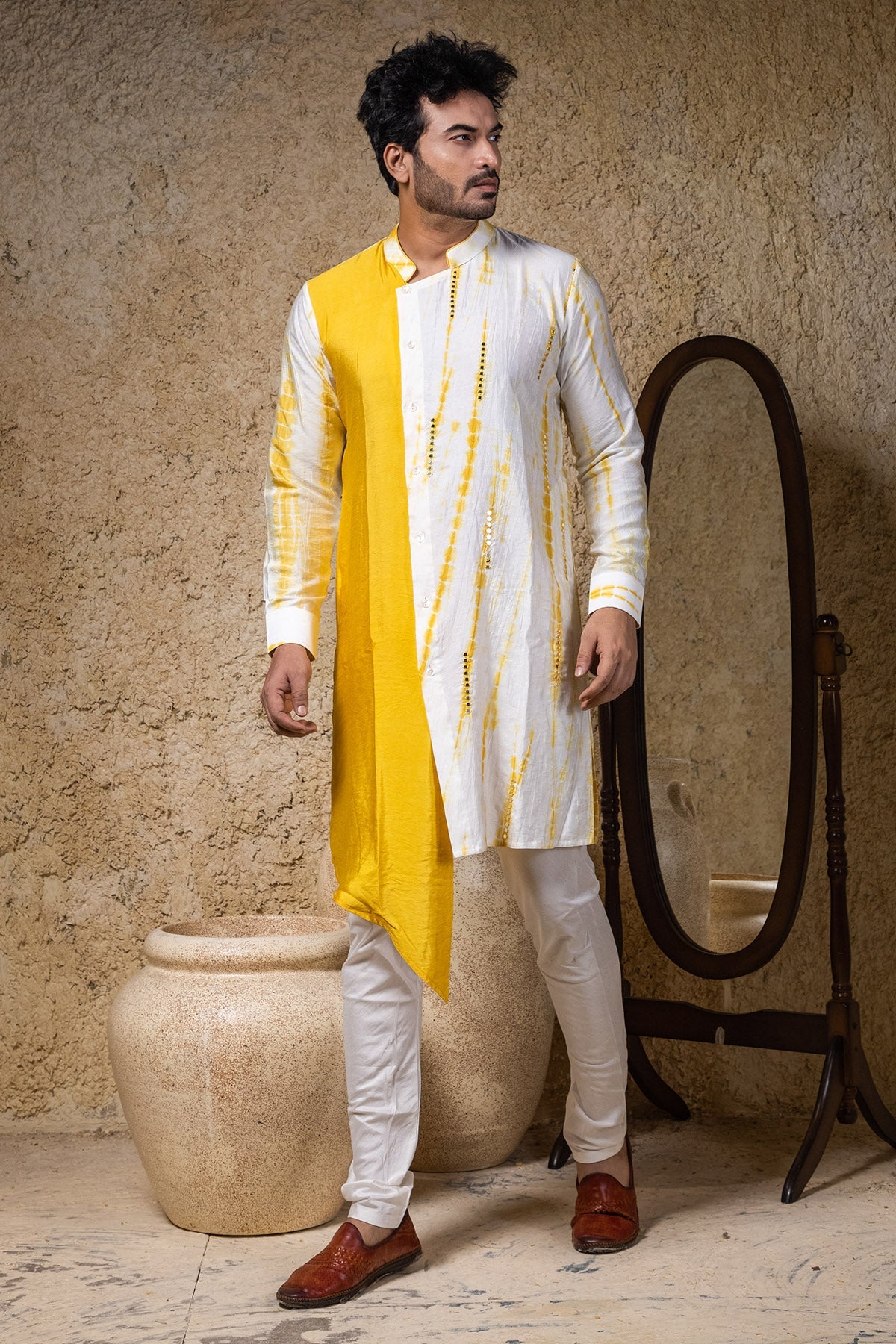 Buy Tie-Dye Mirror Work Kurta Set by Priyanka Haralalka for men online at ScrollnShops